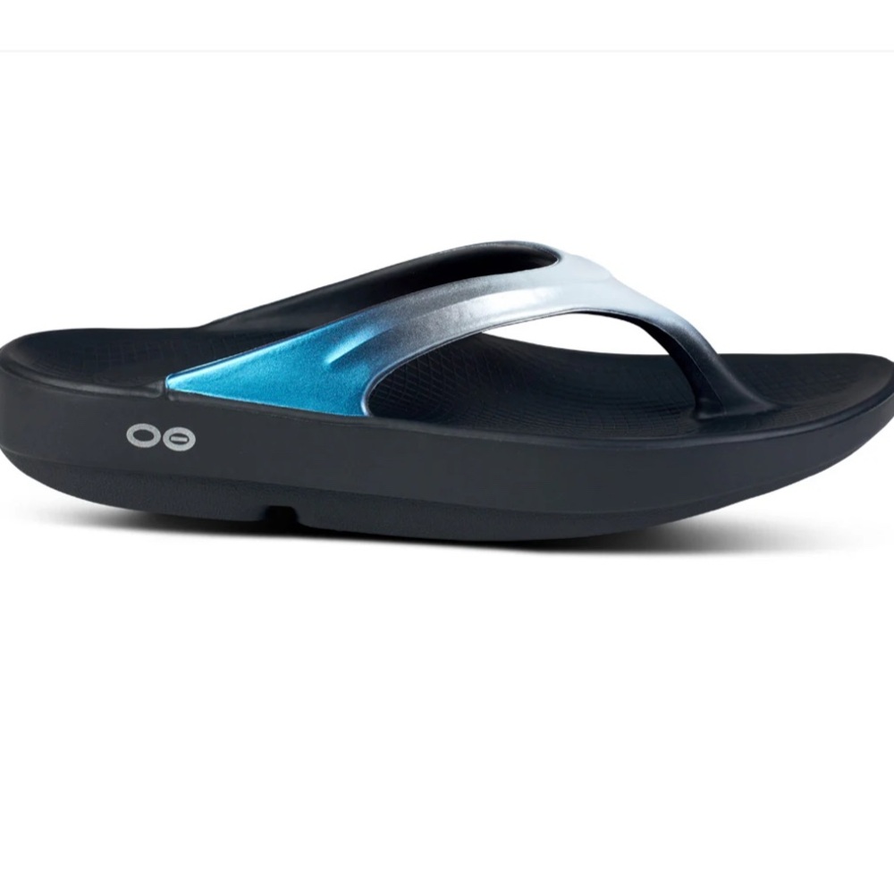 OOFOS Blue and Black Sandals